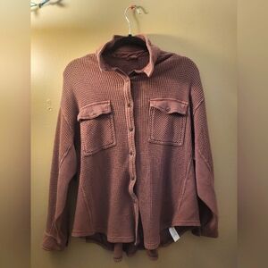 Aerie Waffle Knit Button-Up Oversized Shirt